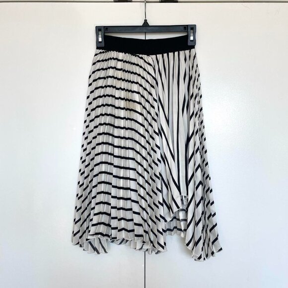 Philosophy | Black & white striped pleated asymmetrical satin midi skirt | S - Picture 3 of 6